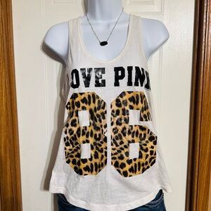 🤎 Victoria's Secret Love Pink White Tank Top Leopard 🤎